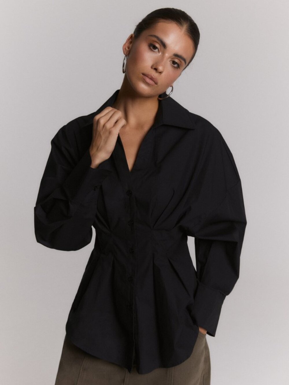 SHEIN Shirt Cinched-Waist, Drop Shoulder, Elegant SZ XL Polyester